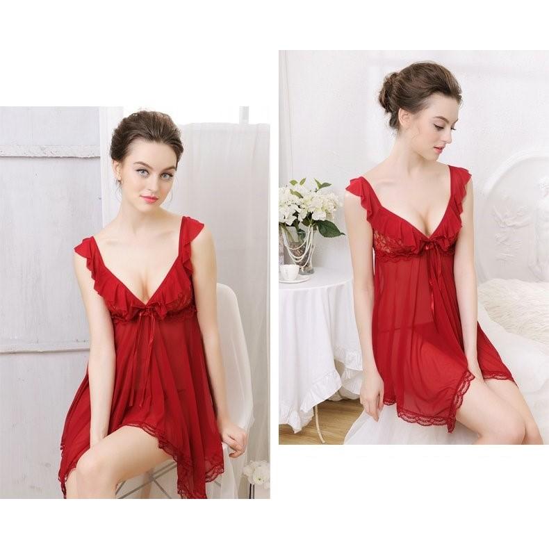 Đầm ngủ 2 dây cổ chữ V gợi cảm, váy ngủ cánh tiên sexy TK706