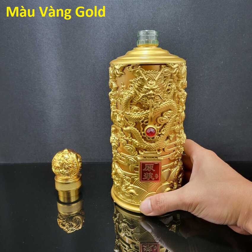 Bình Đựng Rượu Thủy Tinh 1000ML đế vương hoa văn rồng – 4 màu lựa chọn - Chai Đựng Rượu Thủy Tinh 1 Lít – Vỏ Chai Rượu Đẹp