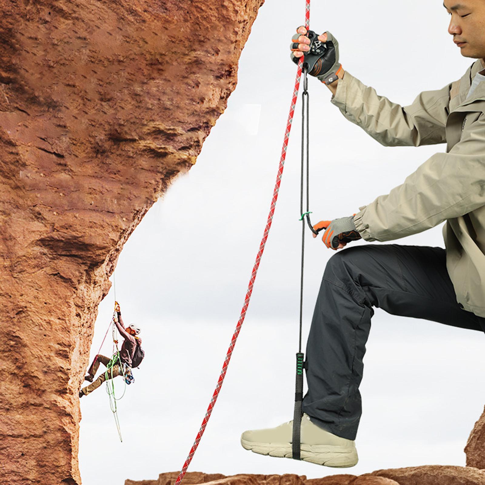 Climbing Ascender , Adjustable Rappelling Descender Foot Loop Ascender with Carabiner for Caving Working Adventure Arborist Climbing