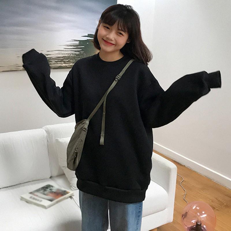 Áo Len Dài Tay Cổ Tròn Dáng Rộng Màu Sắc Ngọt Ngào Phong Cách Hàn Quốc