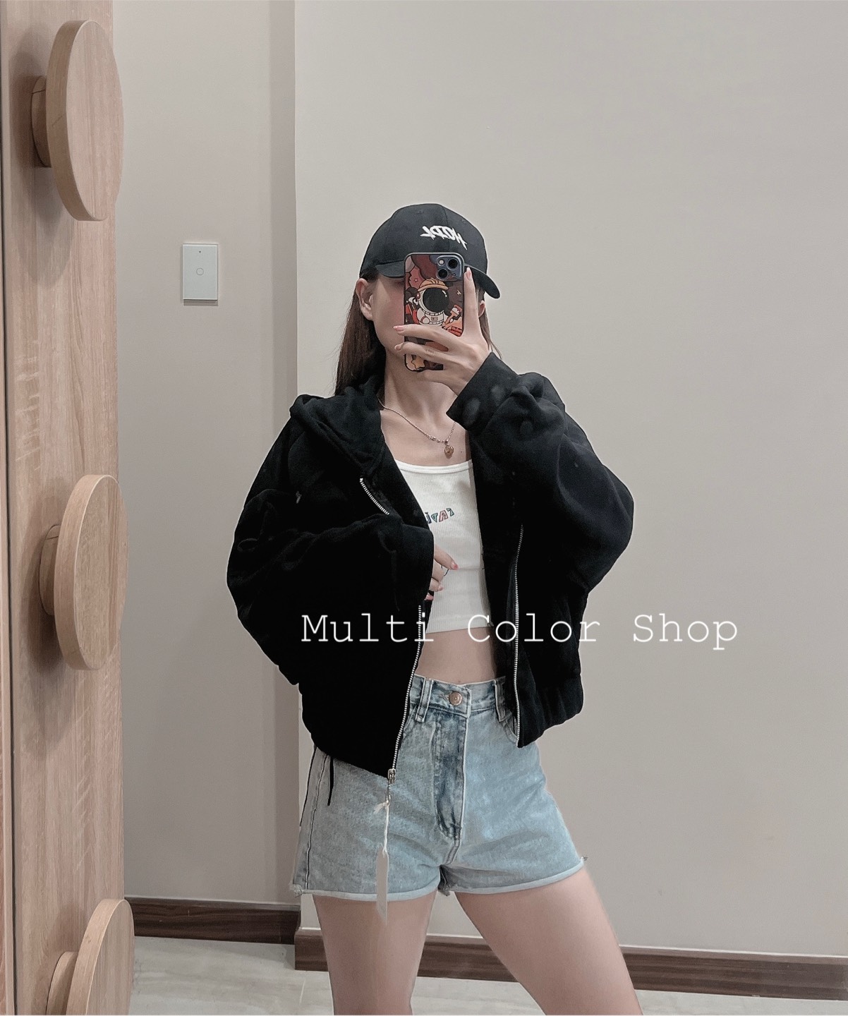 Áo khoác nỉ nữ croptop tay phồng chống nắng có nón - nhiều màu