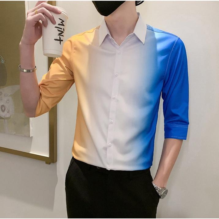 Áo sơ mi phối màu tay lỡ phong cách hàn quốc cool ngầu cực chất, chất vải mềm mịn, thoáng mát - H61