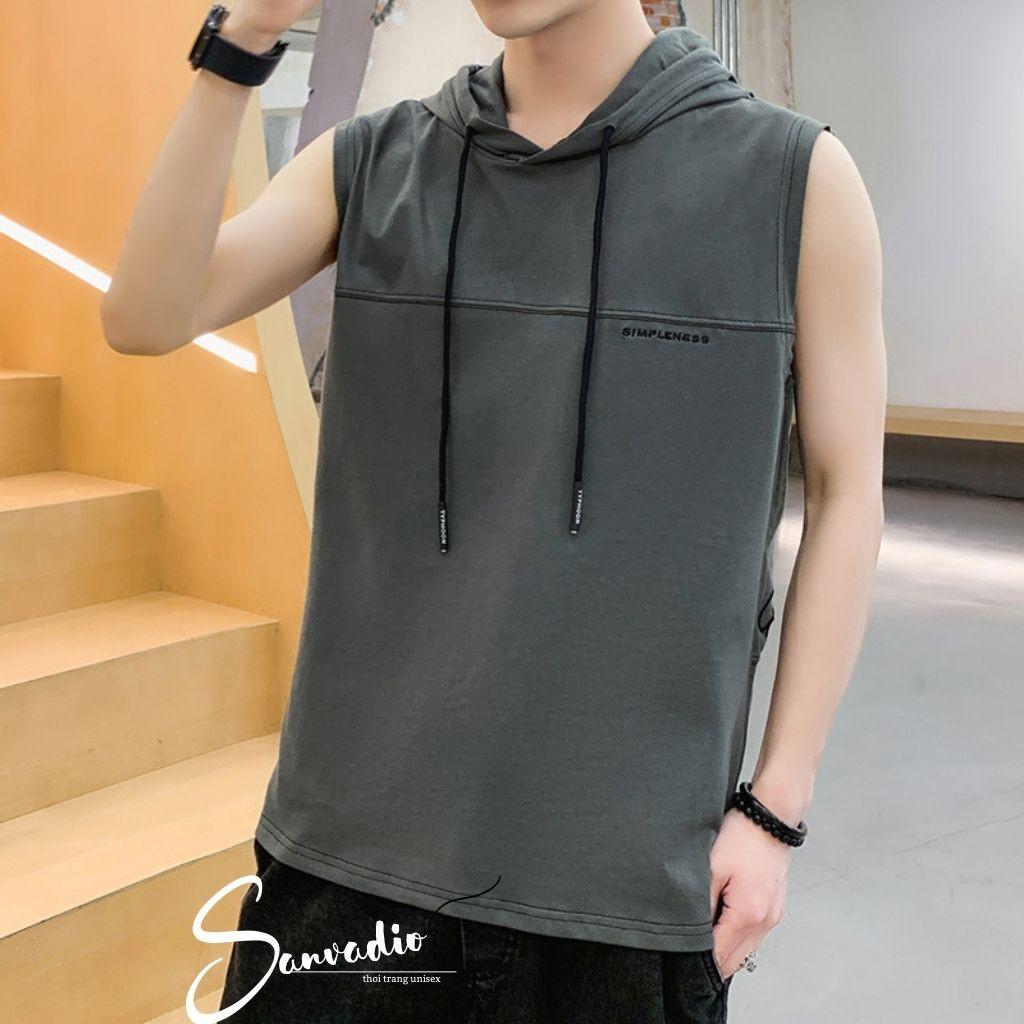 Áo thun TANKTOP Sanvadio Unisex-áo hoodie Basic Tee mùa hè phông trơn nam nữ Oversize form rộng đường phố Hàn Quốc