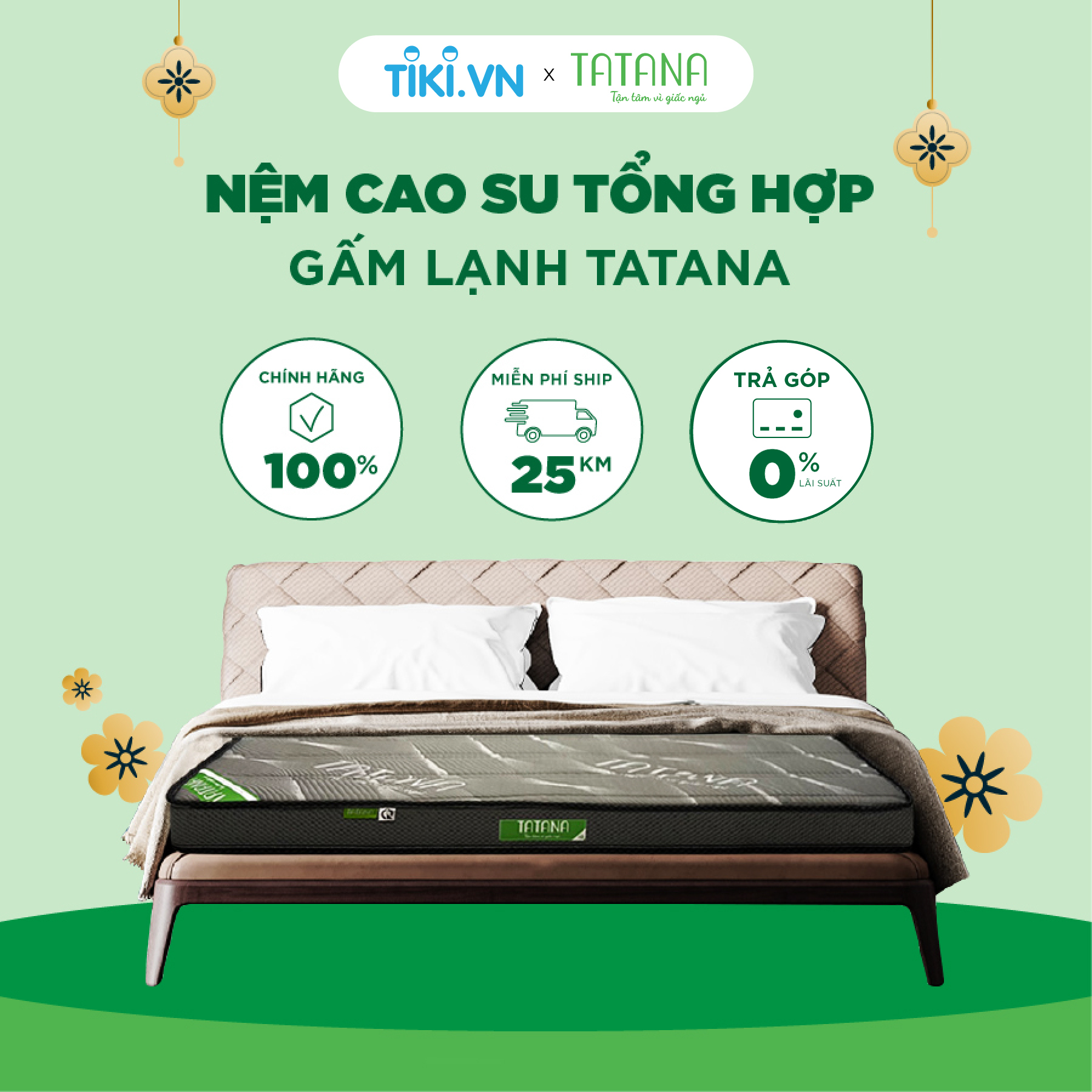 Nệm Cao Su Tổng Hợp Vải Gấm Lạnh Thẳng Tatana