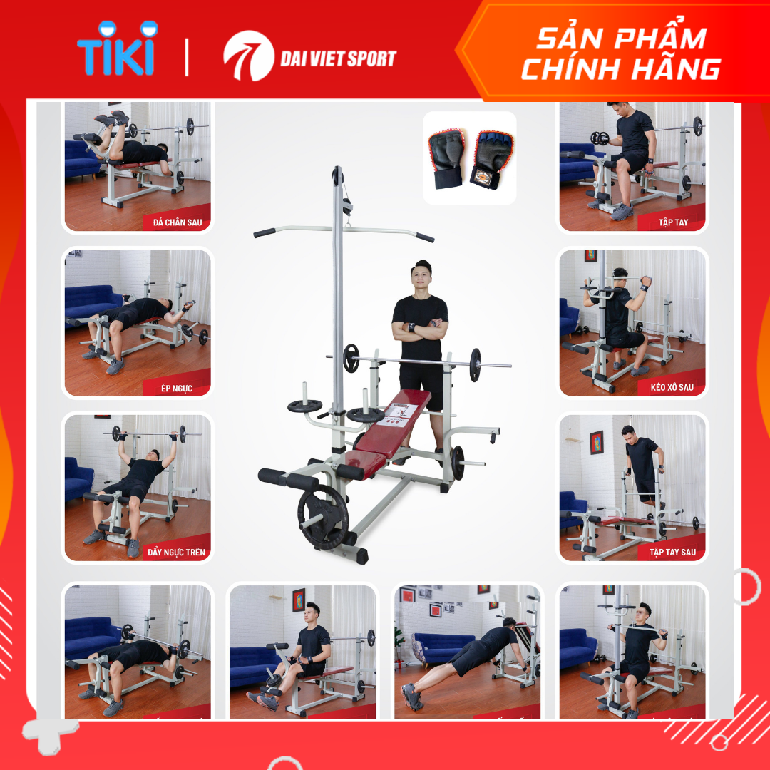 Giàn tạ đa năng Đại Việt 2014 kèm 50kg tạ gang , đòn tạ 1m5, 1 găng tay tập tạ