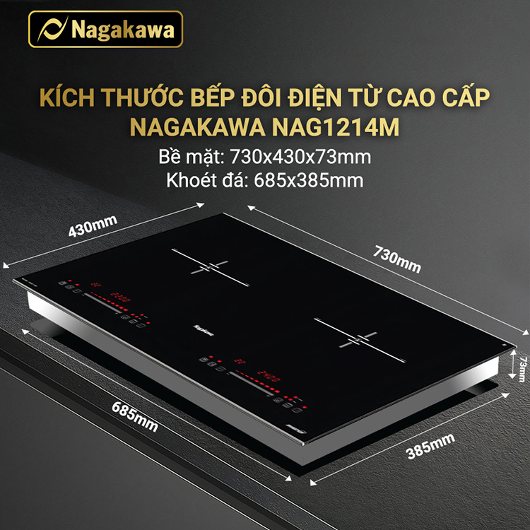 Bếp Đôi Điện Từ Inverter Nagakawa NAG1214M - Hàng Chính Hãng