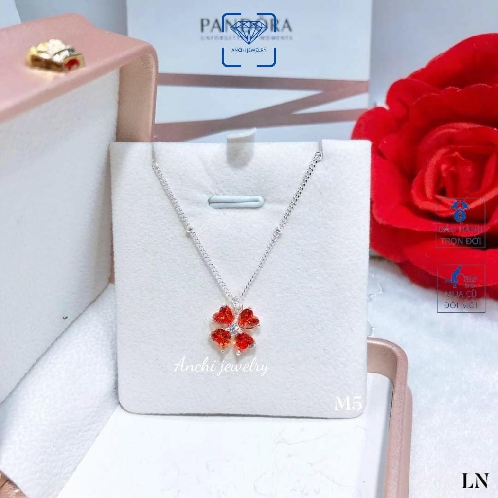 Dây chuyền cỏ 4  lá nữ bạc thật đeo không đen đính đá to màu đỏ xanh tím - Anchi jewelry, quà 8 3