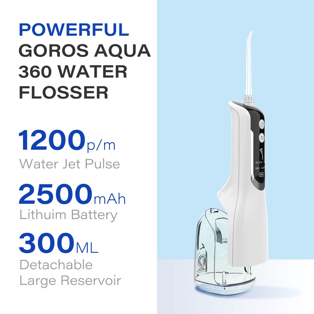 Máy Tăm Nước Cầm Tay GOROS Aqua 360 Water Flosser (Màu Trắng) - Hàng Chính Hãng