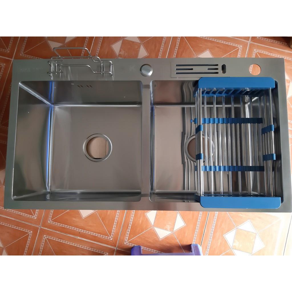 CHẬU RỬA CHÉN INOX 304, 82cm*45cm*23cm,CÓ VẮT DAO,ÚP THỚT CHUẨN INOX 304