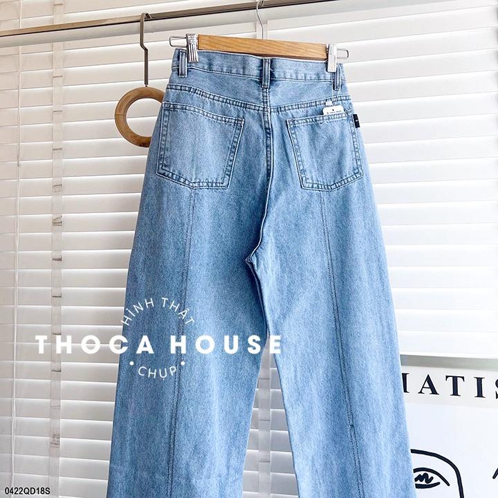 Quần jeans nữ ống rộng lai viền chỉ 5021 THOCA HOUSE kiểu cách mặc đi học, công sở cực xinh
