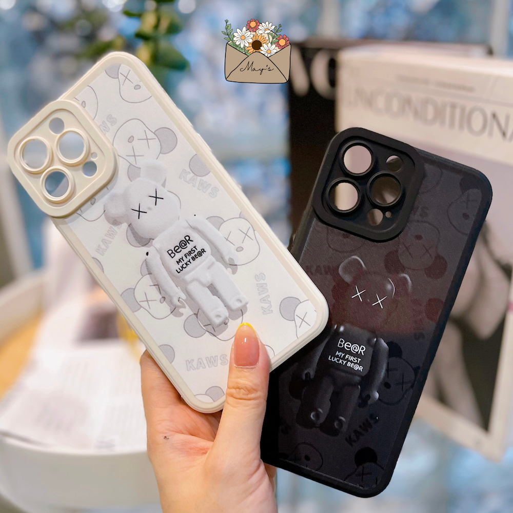 Ốp lưng iPhone nhựa dẻo hình gấu First Bear có kính bảo vệ camera cho iPhone 11, 12, 13, Pro, Pro Max