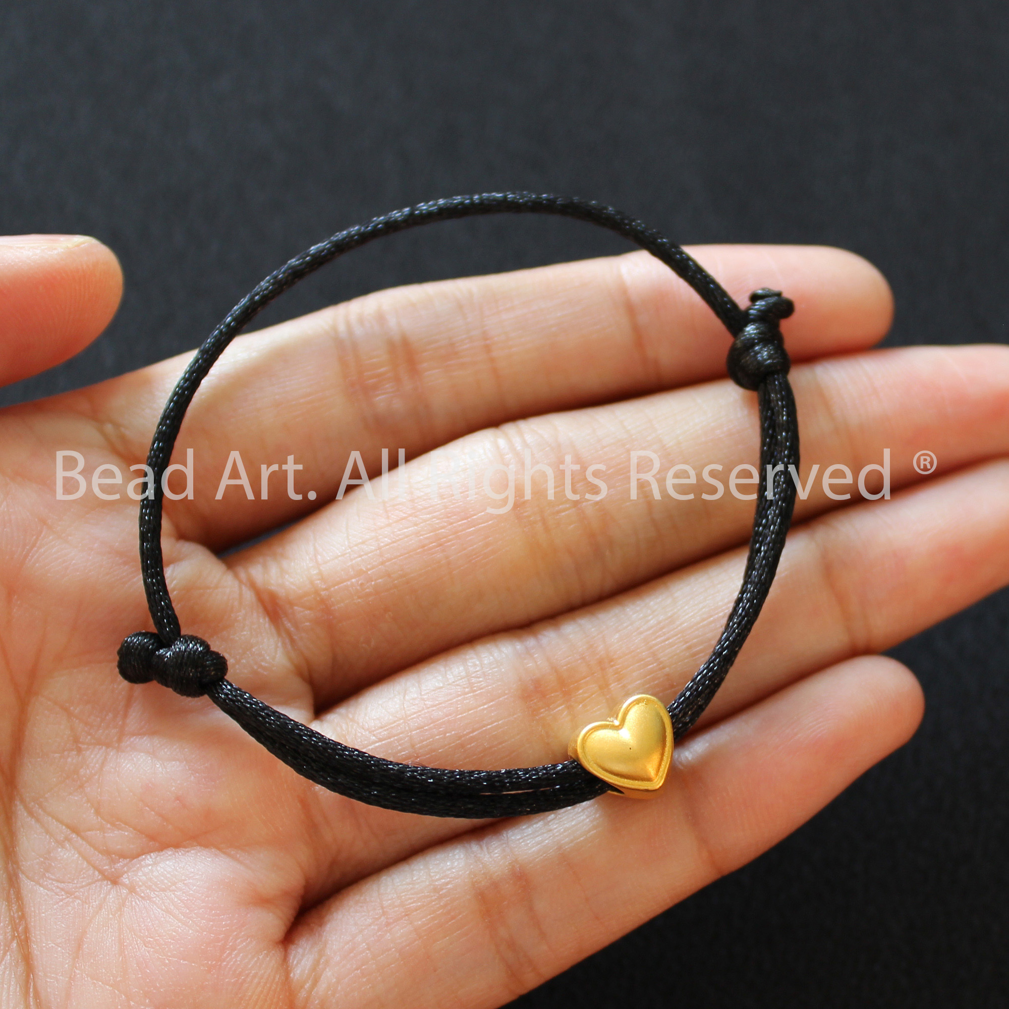 Vòng Tay Thắt Dây Đen Charm Trái Tim Mạ Vàng 24K Thủ Công Thổ Nhĩ Kỳ, Vòng Tay Phong Thuỷ - Bead Art