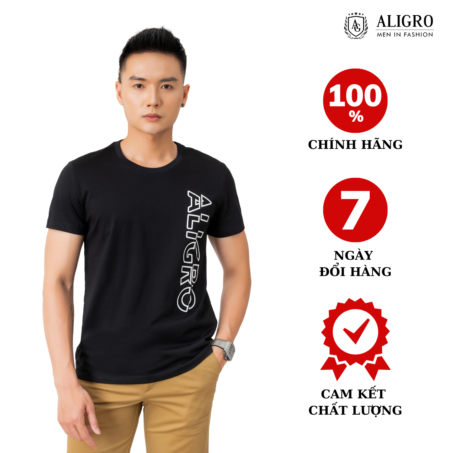 Áo thun nam ALIGRO chất liệu cotton cổ tròn kiểu dáng thể thao thấm hút tốt co giãn thoải mái ALGAPC072