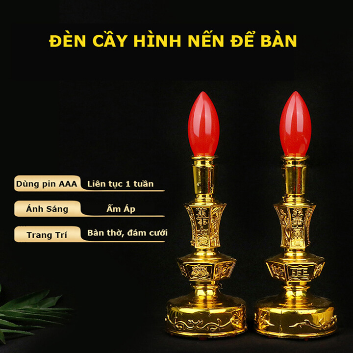 Đèn thờ dùng pin tiểu AA để bàn, đèn cầy đèn thờ cúng phật, đèn thờ thần tài ông địa