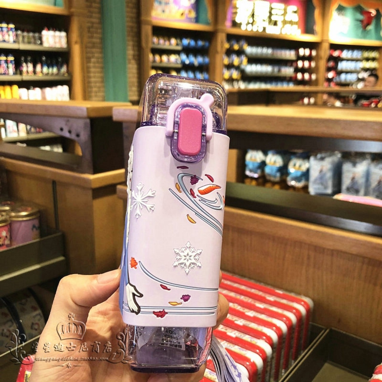 Bình nước ống hút nhựa tritan dáng chữ nhật Disney 3D Frozen tím 280ml cho trẻ em 4443