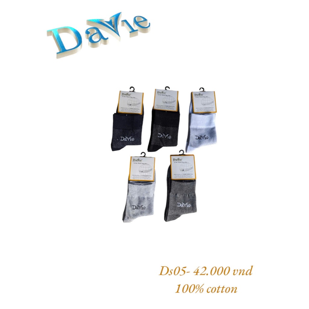Vớ Trung DS02 Thương Hiệu Davie Chất Liệu 100% Cotton, Co Giãn Và Kháng Khuẩn