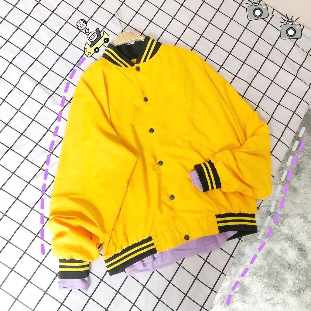 Áo khoác bomber nam nữ MEANSTORE Jacket oversize form rộng Khoác gió phong cách thể thao - Vàng