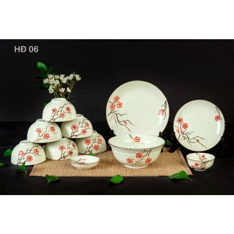 ️- Bộ đồ ăn sứ cao cấp Bát Tràng vẽ đào đỏ