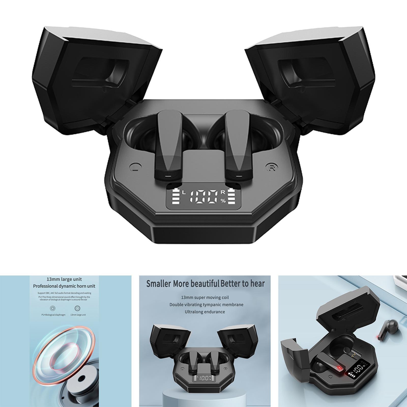 Bluetooth 5.2 Earbuds Earphone Built in Mic Headset Gaming Phones Black