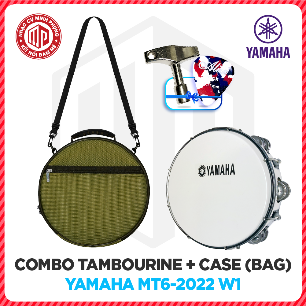 Combo Trống lắc tay/ Lục lạc gõ bo/ Tambourine - Yamaha MT6 + Bao đựng/ Túi đựng vải dù 3 lớp màu xanh rêu - Nhiều sự lựa chọn - Hàng chính hãng