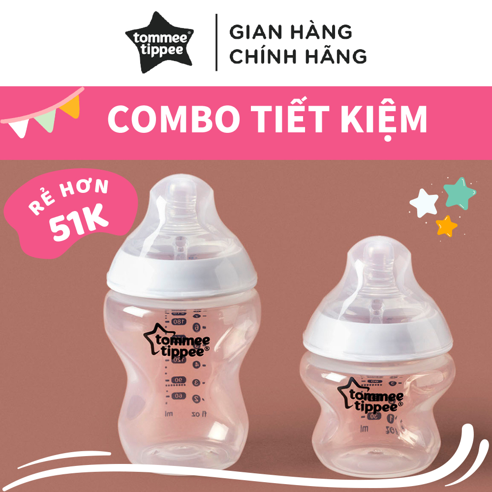 COMBO 2 Bình sữa ty siêu mềm tự nhiên Tommee Tippee Closer to Nature 150ml & 260ml