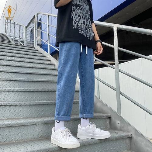 Quần jean nam TRAZ màu xanh, đen, xám, chất bò dáng xuông đứng. Quần baggy nam, ống suông rộng Hottrend