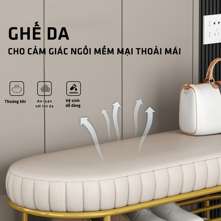 Kệ Giày Dép 2 Tầng Khung Sắt Sơn Chống Gỉ Kết Hợp Ghế Ngồi Da Cao Cấp - Băng Ghế Đẩu Kiêm Kệ Để Giày Dép , Trang Trí Cửa Hàng
