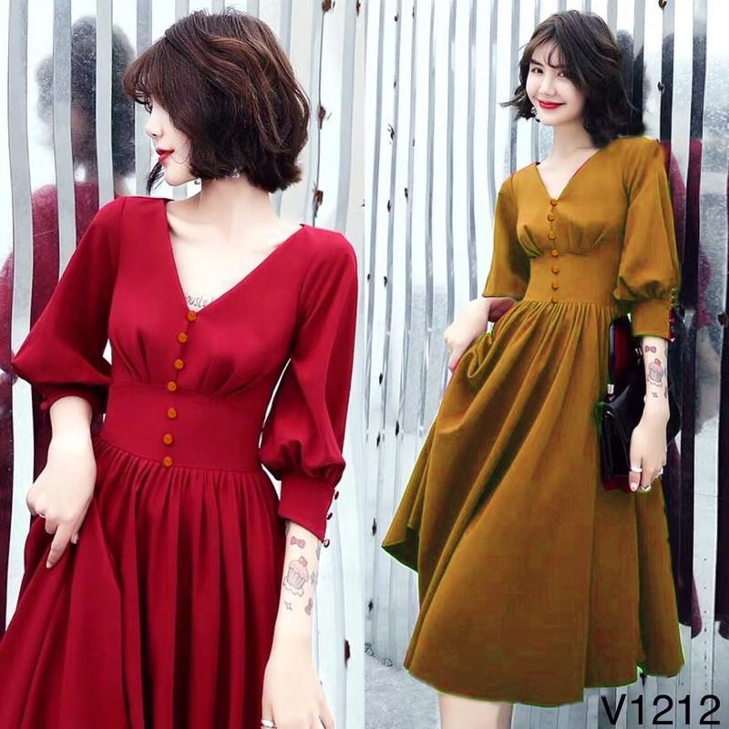 ĐẦM CỔ V PHỐI NÚT NANA