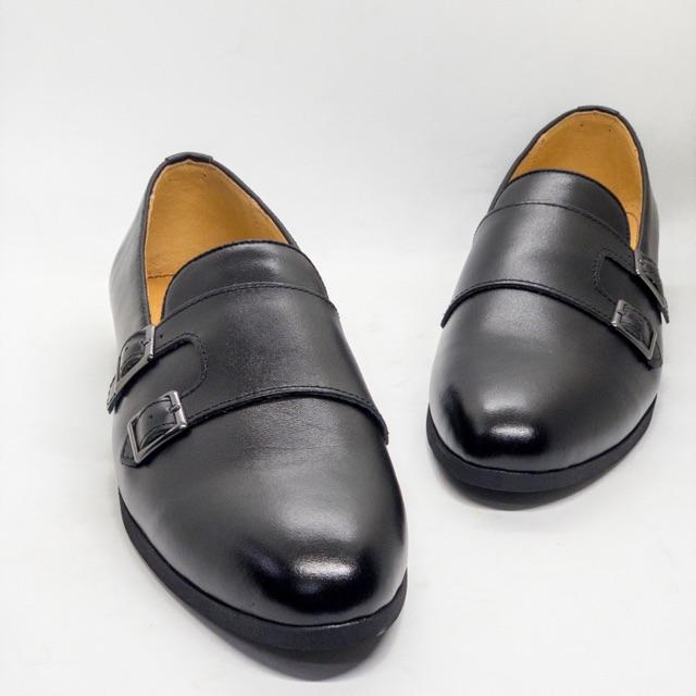 Giầy lười công sở nam cao cấp Double Monk strap da bò tấm siêu đẹp Tomshoes