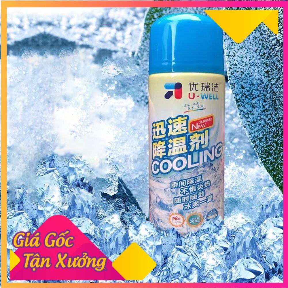 Chai Xịt Lạnh siêu tốc, Bình xịt làm lạnh tức thời ô tô xe máy Instant Freeze Cool U Well 260ml, Làm lạnh nhanh, khử mùI