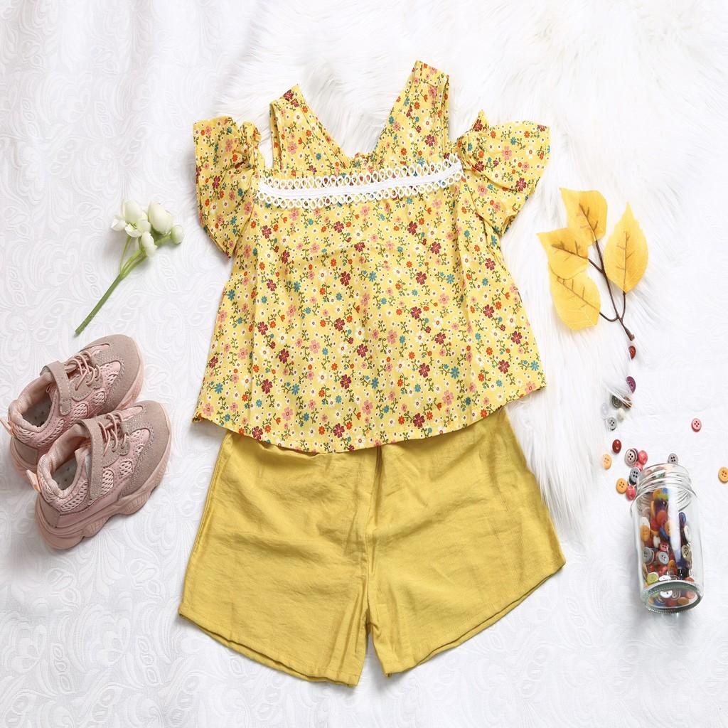 Bộ đồ bé gái trễ vai hoa nhí