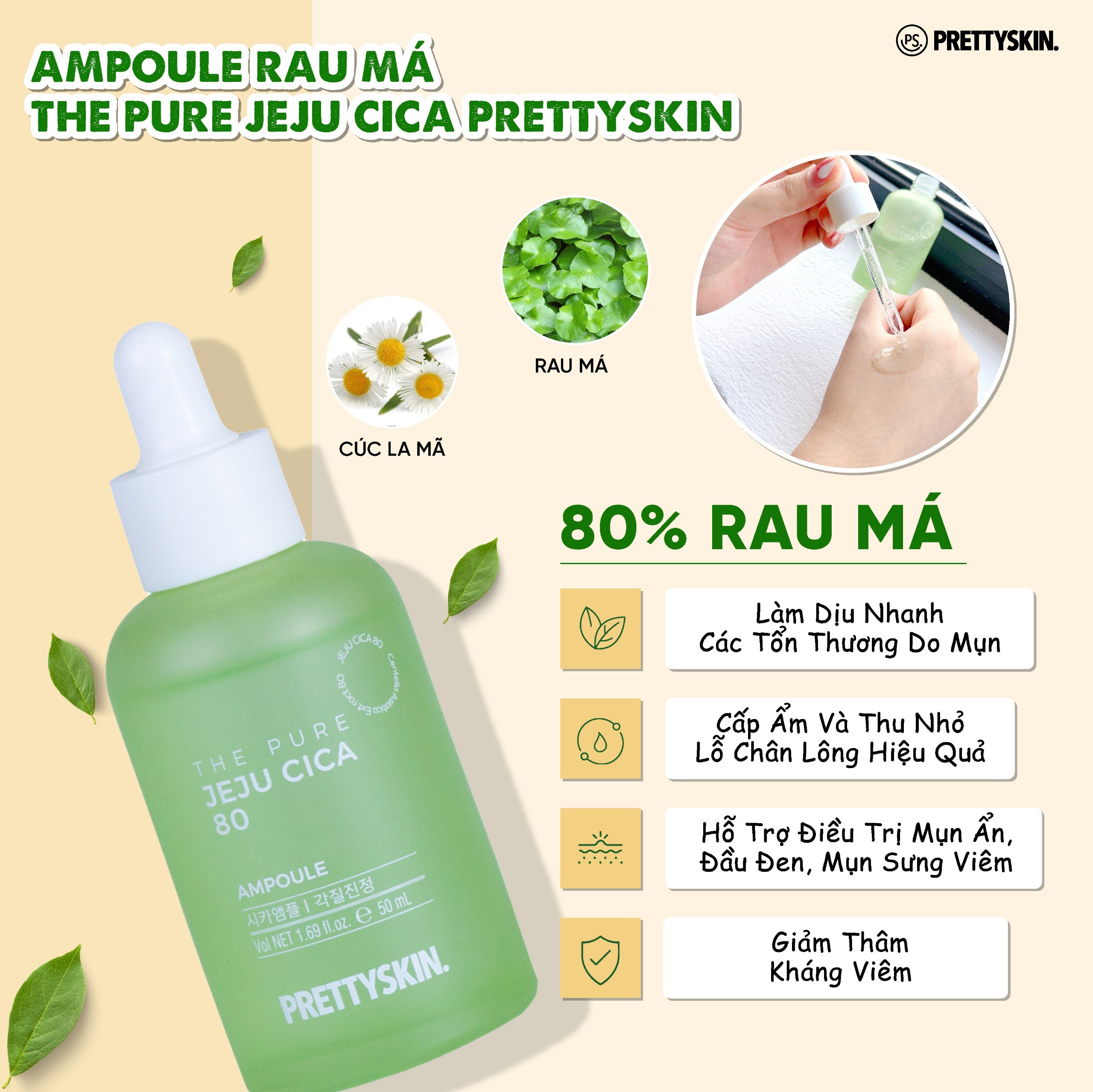 Combo tinh chất rau má và kem dưỡng rau má THE PURE JEJU CICA 40 CERAMIDE CREAM