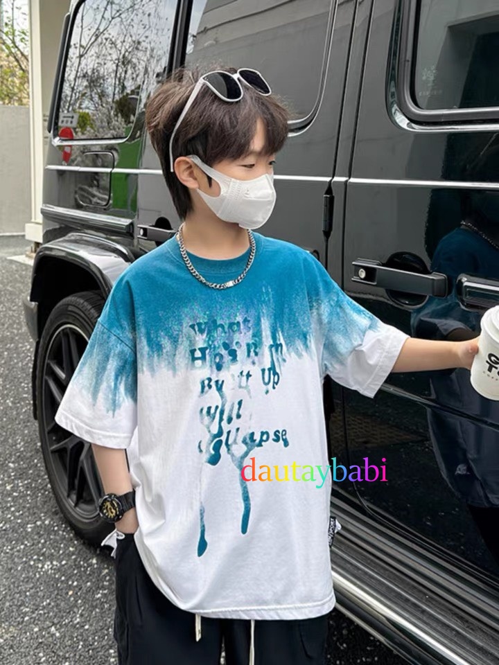 Sét bộ bé trai size đại cồ in loang chữ cá tính thun cotton cao cấp xịn mịn mùa hè năng động cho bé 25-53kg