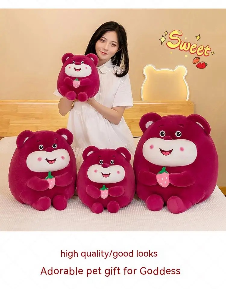 Thú nhồi bông lotso tròn ôm dâu đáng yêu - Size 20cm - Quà tặng gấu dâu tròn vo mềm mịn cute - Gối ôm cho bé.