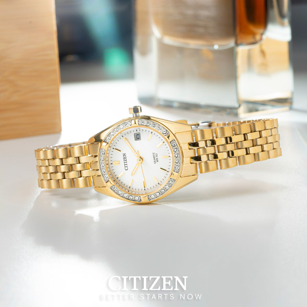 Đồng Hồ Nữ Citizen Pin-Quartz Đính Đá Swarovski Dây Thép Không Gỉ EU6062-50D - Mặt Xà Cừ (26mm)