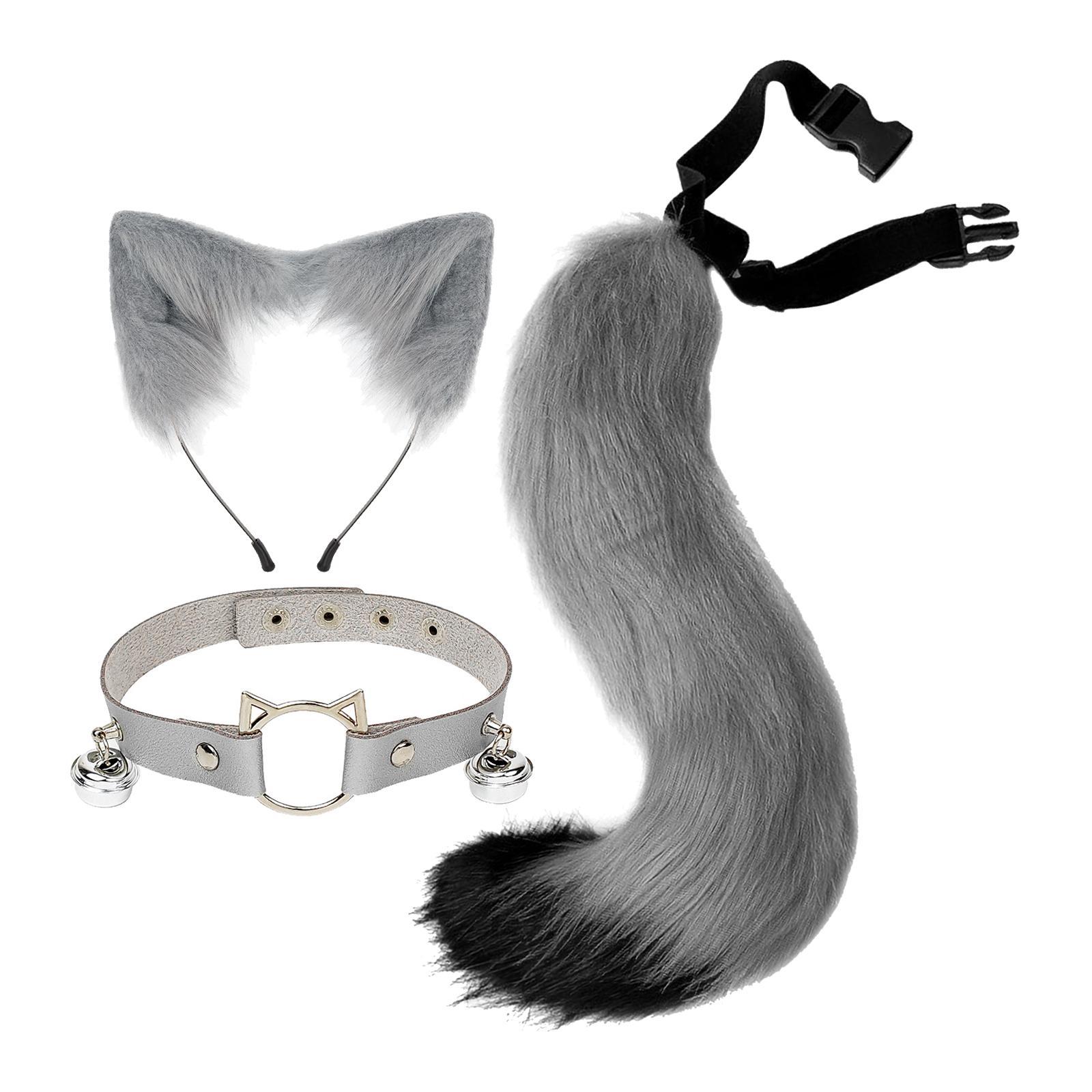 Ears Hair Clip Tail Costume Kits gray