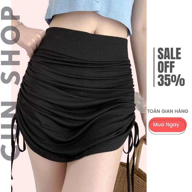 Chân váy rút dây nhiều màu nhún, Chân váy rút dây 2 bên chân váy ngắn nữ body nhún hông