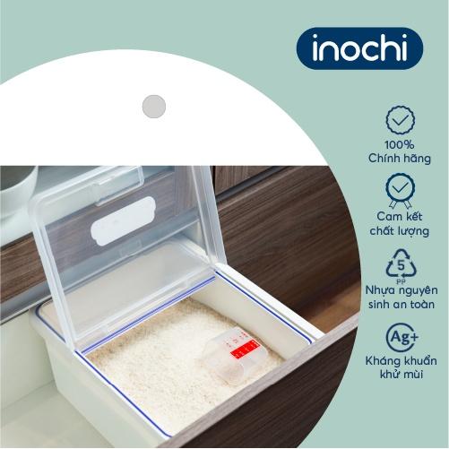 Thùng gạo Inochi - Sendai 12kg Màu sắc: Thân Trắng ngọc + Nắp Trong suốt + Gioăng Trắng trong