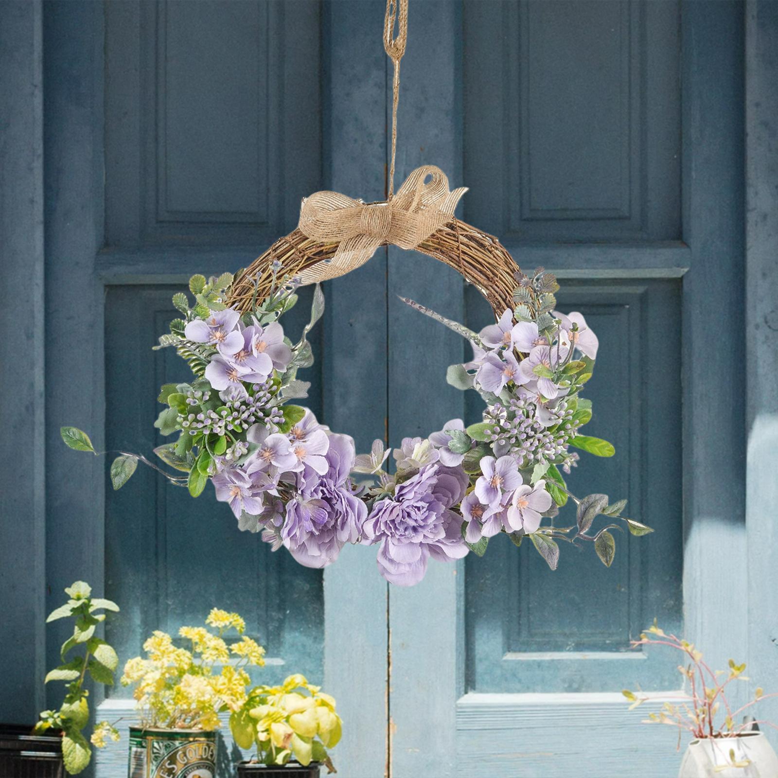 Flower Wreath Rattan Hoop Door Wall Hanging Garden Party Decor Ornament