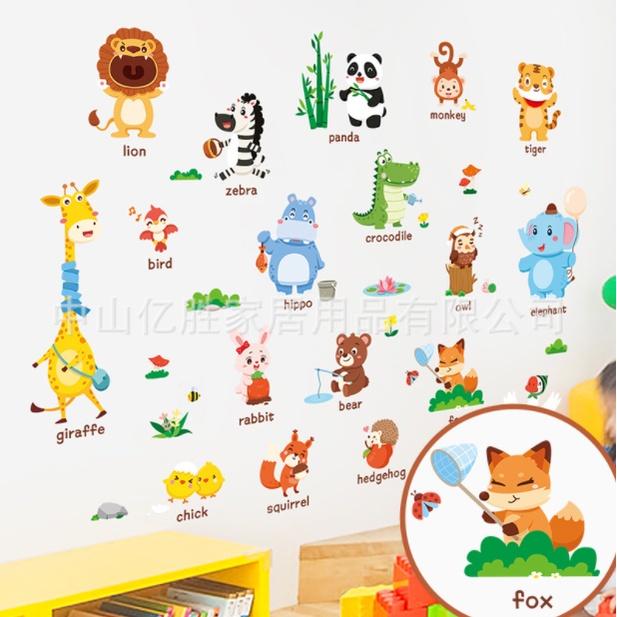 Decal trang trí tường - Thú tiếng anh dễ thương