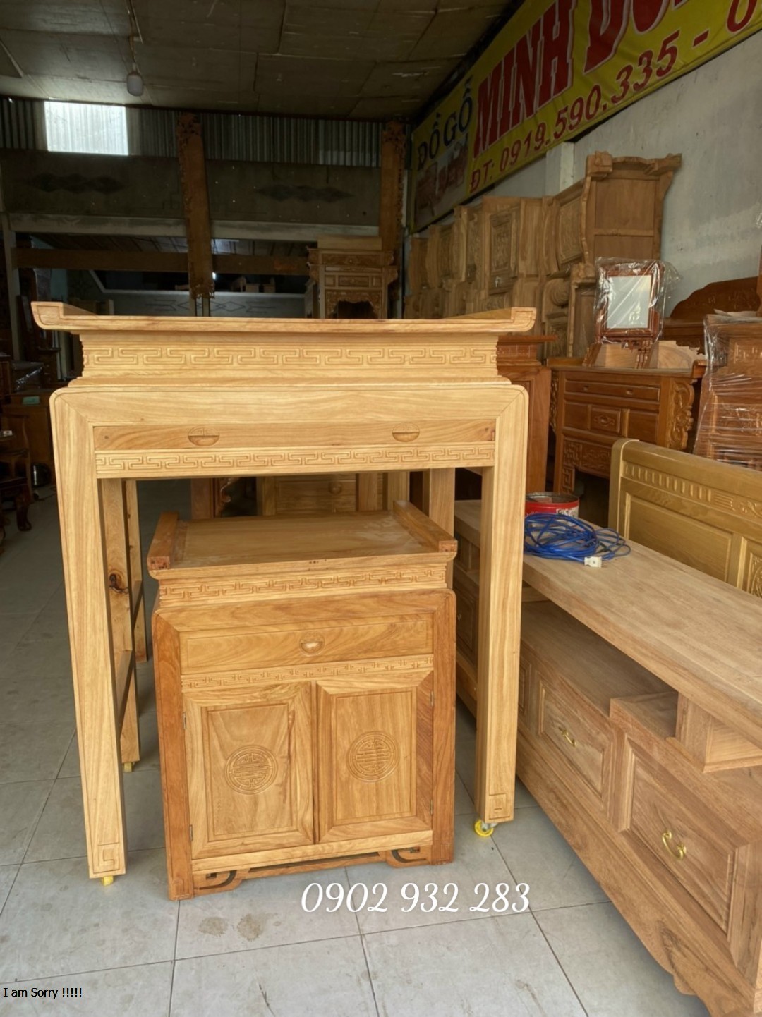 Bộ bàn thờ mẹ con gỗ gõ đỏ mẫu hiện đại T01 - Đồ Gỗ Mạnh Hùng