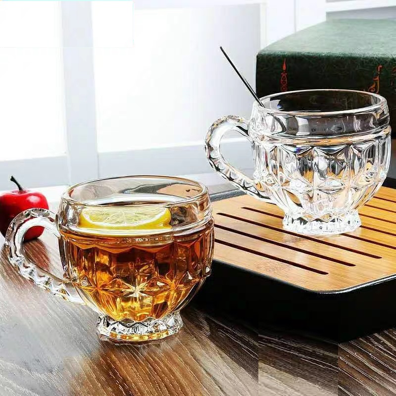 Bộ 6 ly thủy tinh uống trà cà phê, cốc tách uống trà có quai cầm