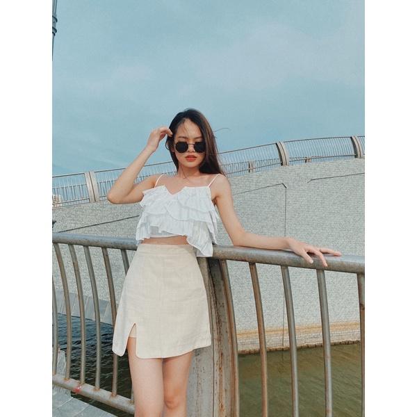 Chân váy chữ A xẻ màu be