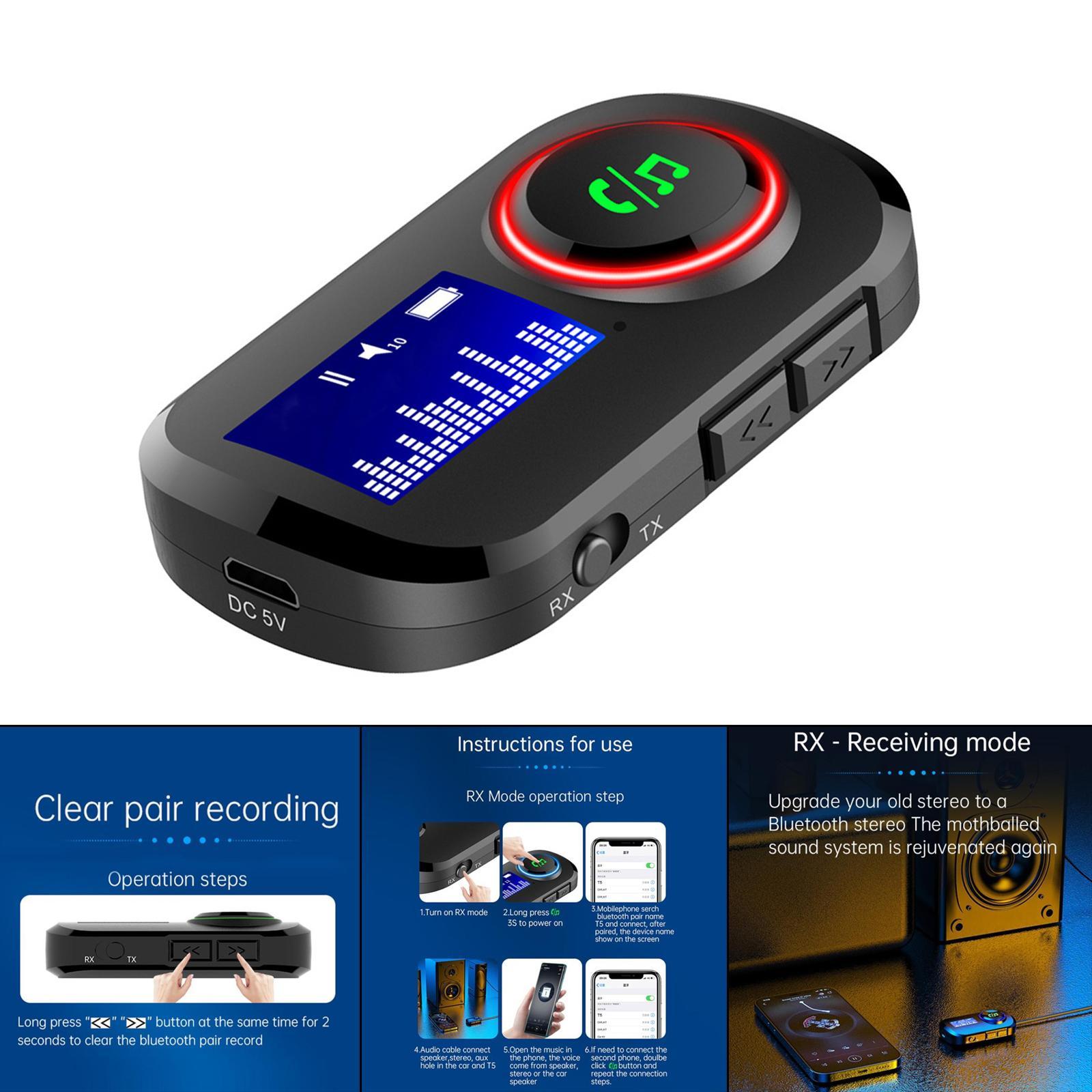 Bluetooth 5.0 and Receiver Audio Adapter w/ Display Screen