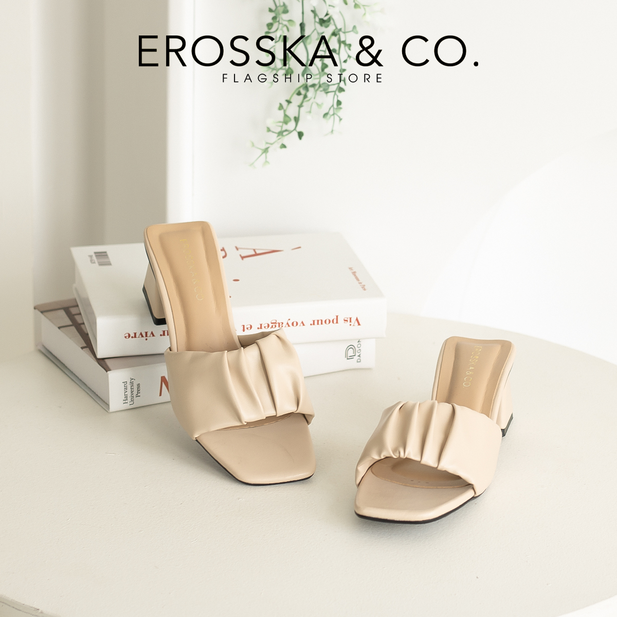 Erosska - Dép cao gót nữ quai ngang nhún sang trọng  - EM099