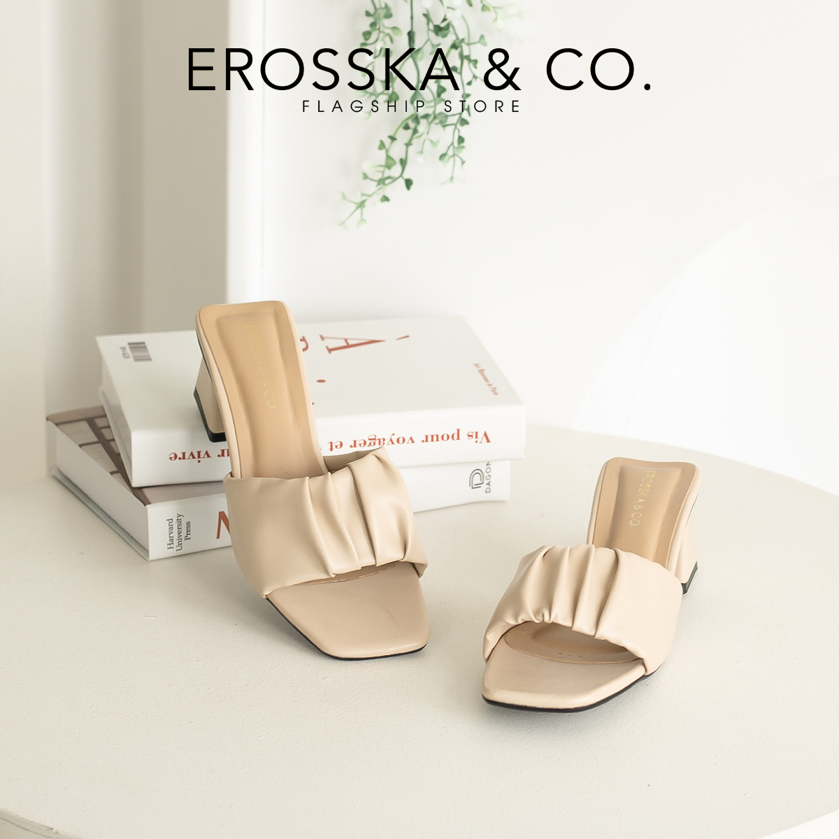 Erosska - Dép cao gót nữ quai ngang nhún sang trọng - EM099
