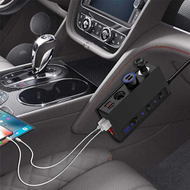Bộ sạc ô tô đa năng 180W 12V Ổ cắm điện cho xe hơi Ổ cắm điện kép Cổng USB QC 3.0 sạc nhanh