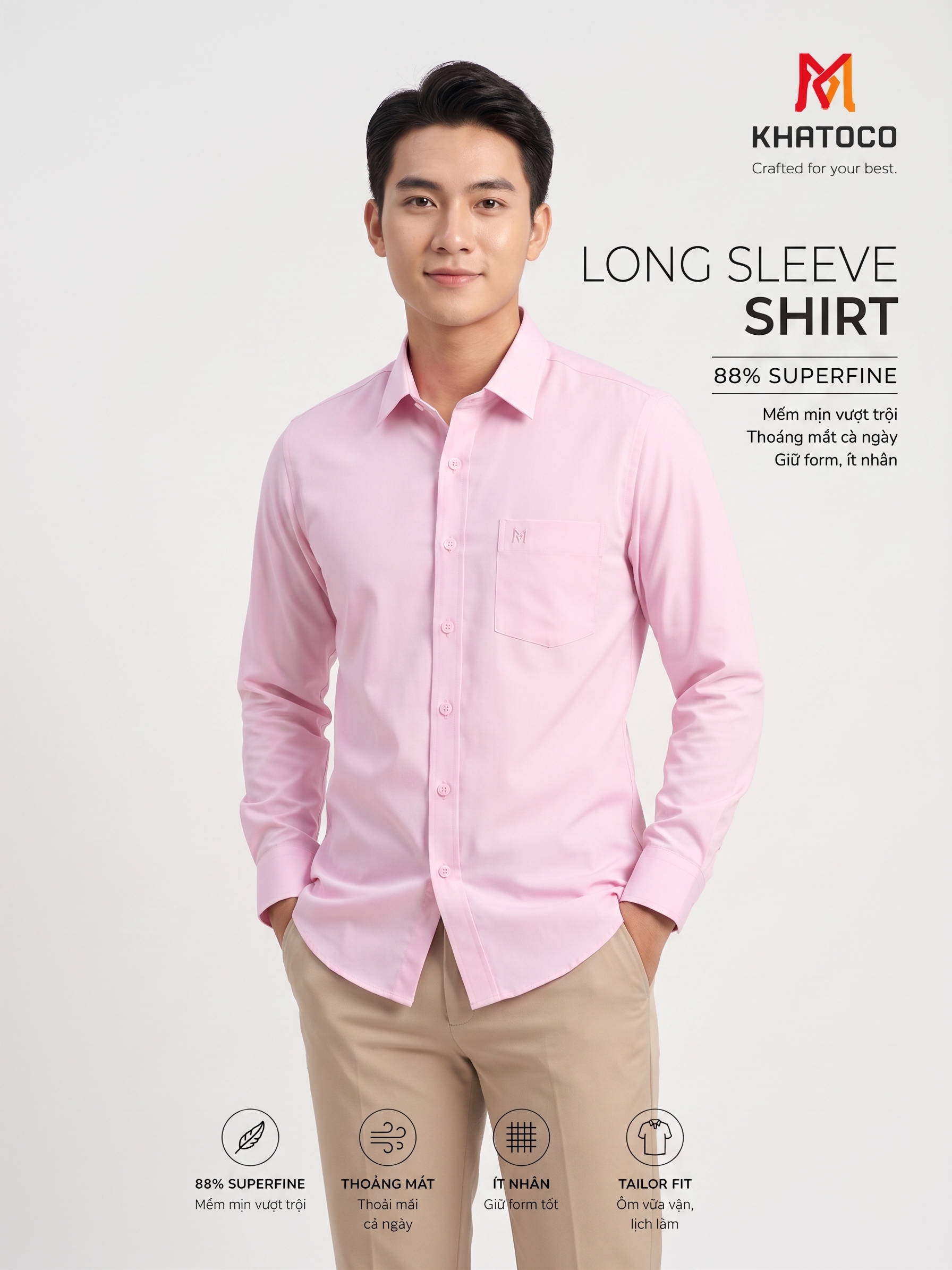 Áo sơ mi Khatoco tay dài (S-3XL)