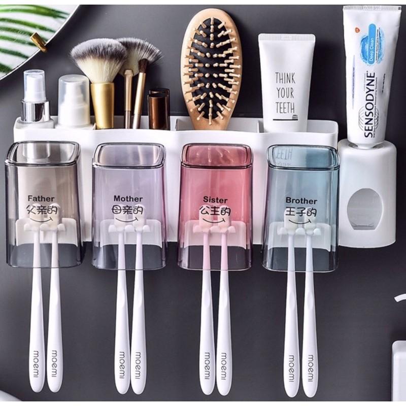 Kệ 4 Ngăn Đựng Kem đánh răng kèm 4 cốc