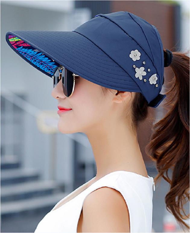 Mũ rộng vành đính hoa thời trang, nón rộng vành chống nắng chống uv nữ